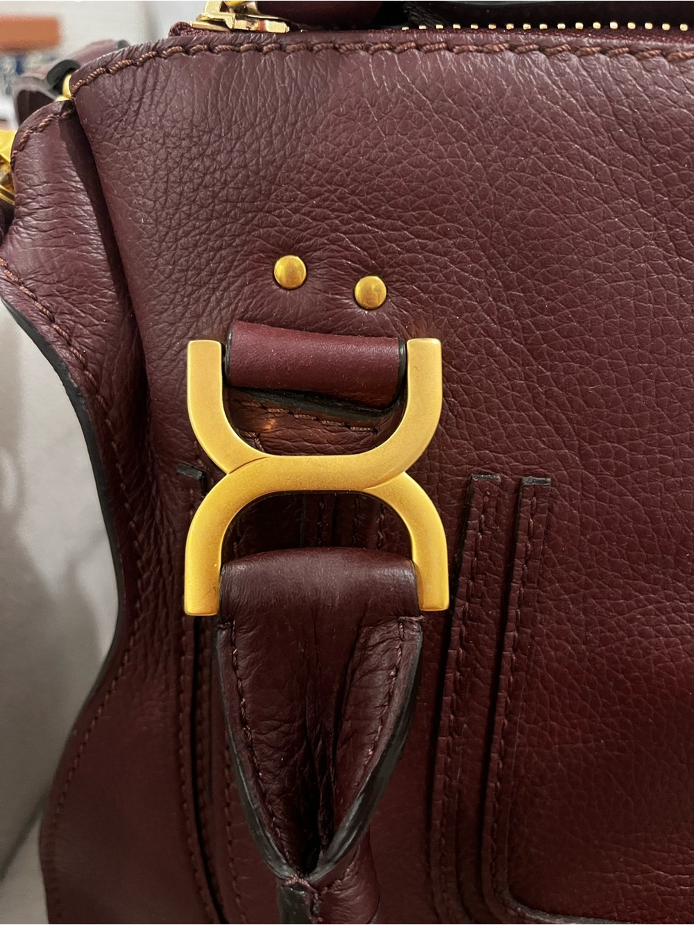 Chloe Marcie medium Women's Leather Satchel Bag in Deep Burgundy - Picture 4 of 7